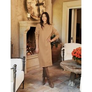 Frank‎ & Eileen Isabelle Funnel Neck Dress Camel Tan XS Triple Fleece Knit